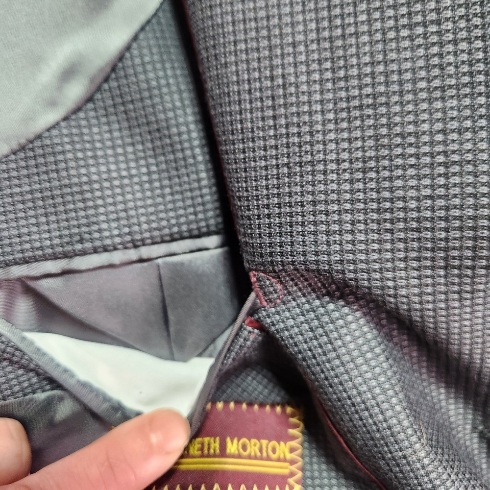 KENNETH MORTON Mens Size 42L Black Gray Sport Coat Suit Jacket Blazer Checkered - Picture 5 of 13